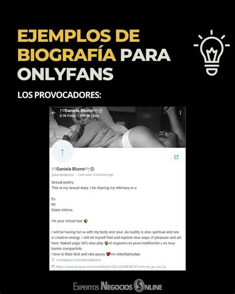 ejemplos de biografas para onlyfans|Crear una biografía para OnlyFans atractiva